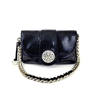 Brighton Collection Croc Embossed  Silver  Chain Strap Leather Shoulder  Bag